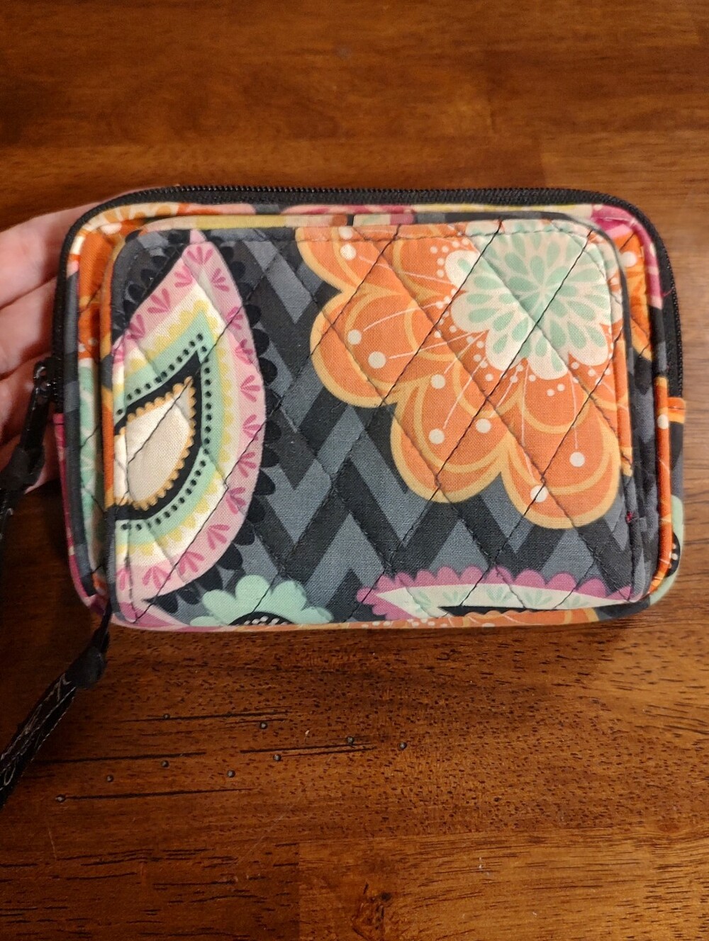Vera Bradley Orange, Gray & Pink Quilted Floral Wristlet
